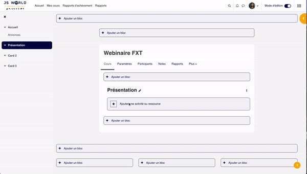 L'insertion d'une Zone texte et média permet d'ajouter une consigne ou un repère visuel entre deux activités, directement dans le fil de la section.