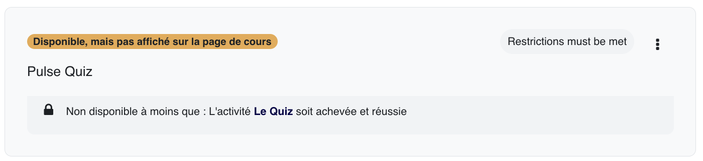 Dans le cours, le Pulse apparaît comme une activité courte et visible; il sert à guider l'attention de l'apprenant vers une action attendue.