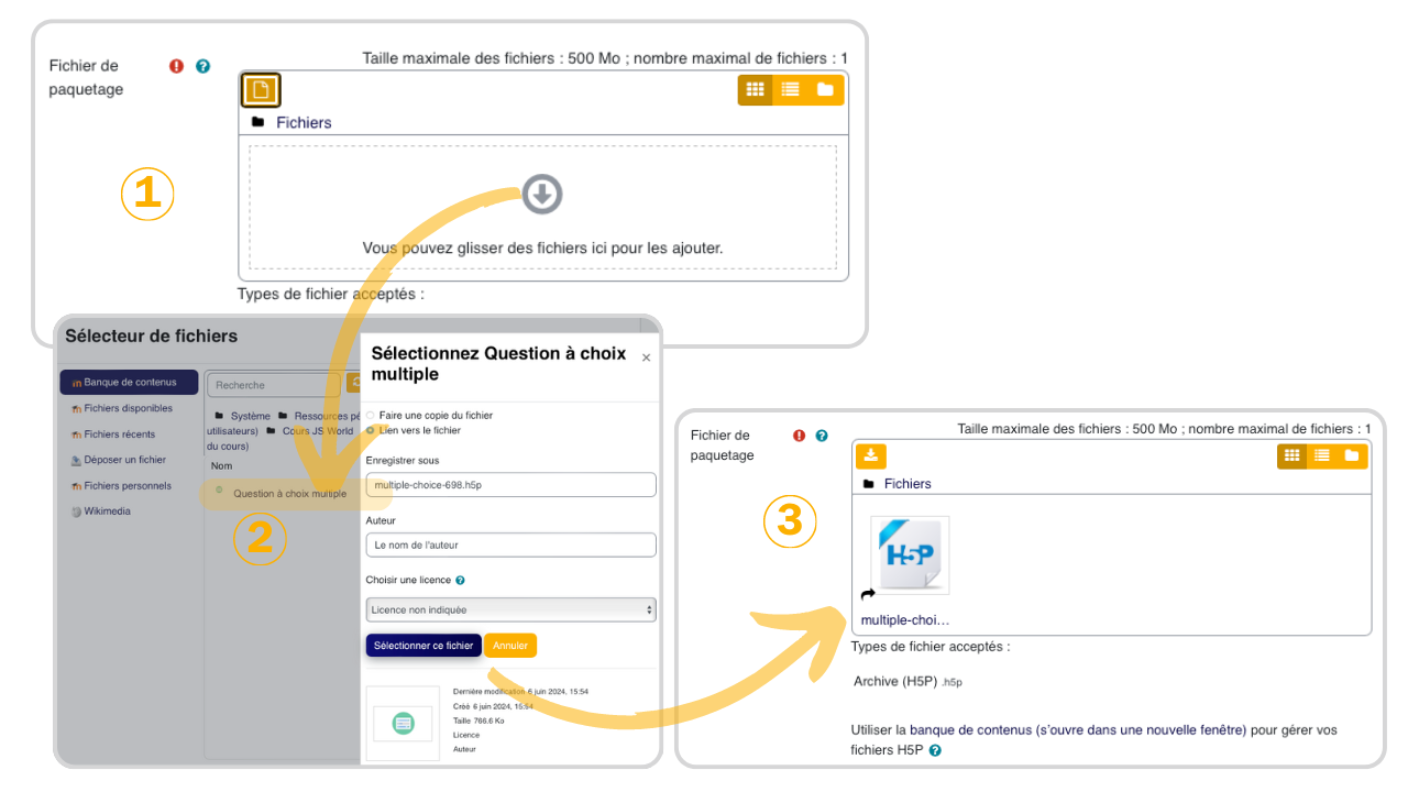 La banque de contenus H5P centralise les activités interactives disponibles pour les réutiliser ou les modifier dans Moodle.