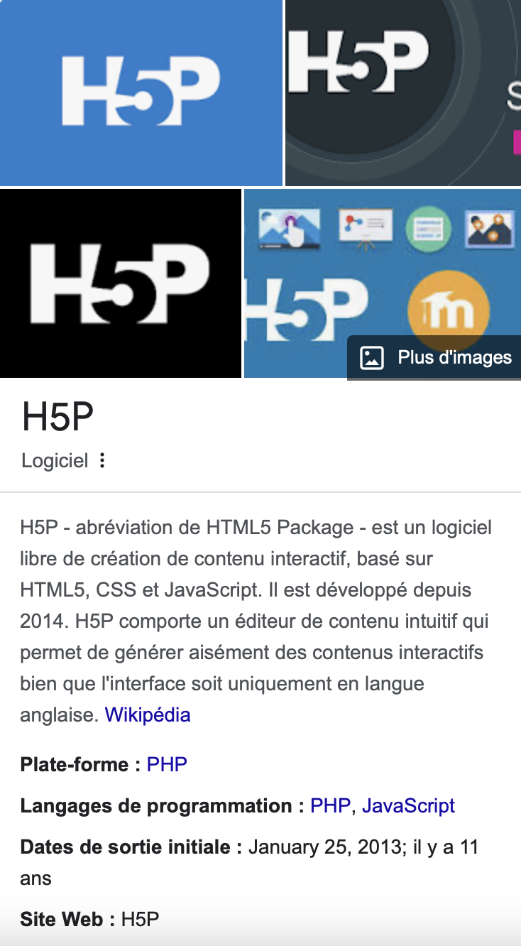 H5P apparaît comme une famille d'activités interactives: l'enjeu est de choisir un format qui sert l'objectif pédagogique, pas seulement un effet visuel.