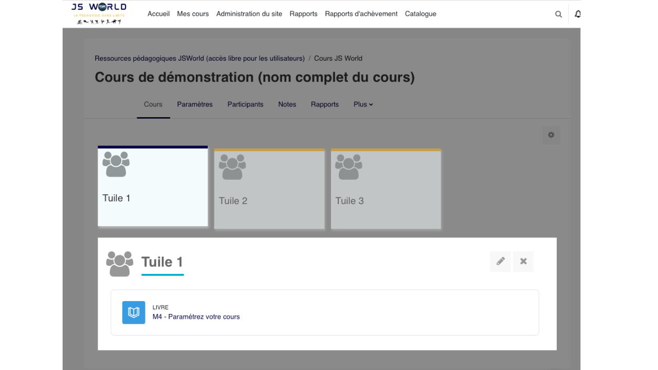 Le format boutons transforme les sections en boutons de navigation; il convient lorsque l'on veut une entrée simple et très directe vers chaque partie.