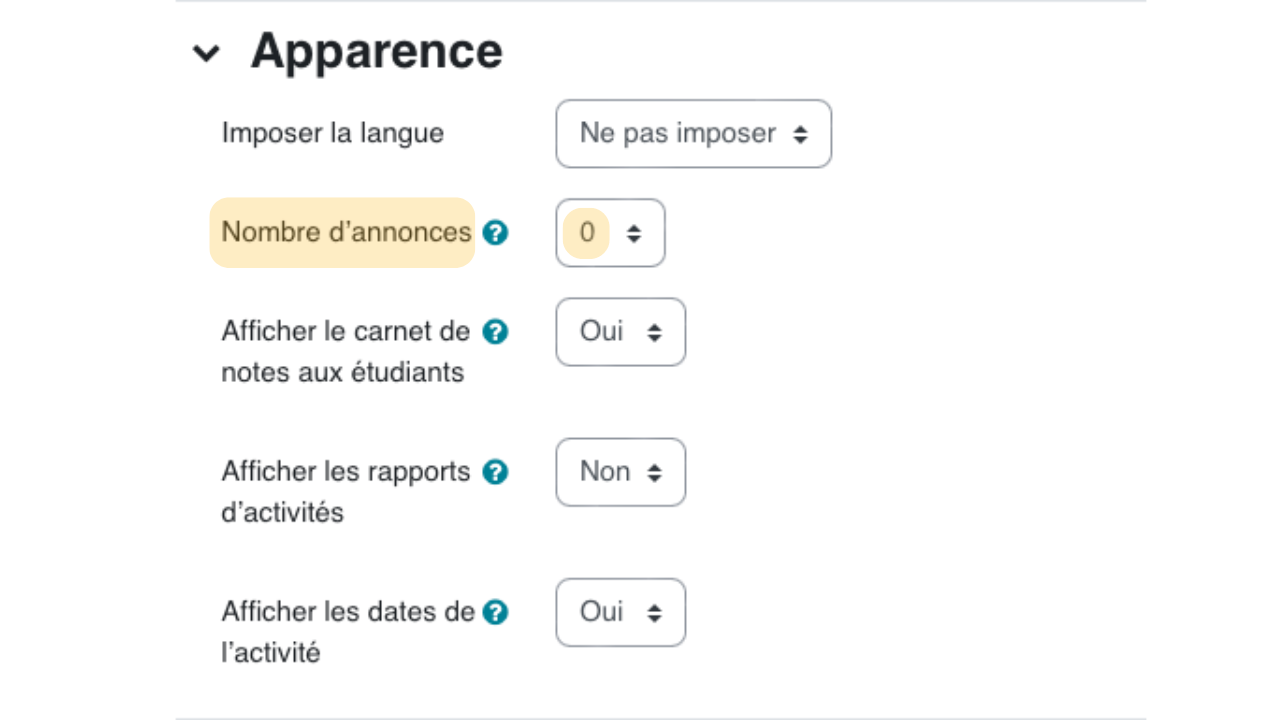Le nombre d'annonces détermine combien de messages du forum Annonces remontent dans le bloc ou la zone prévue; il influence la lisibilité de l'accueil.