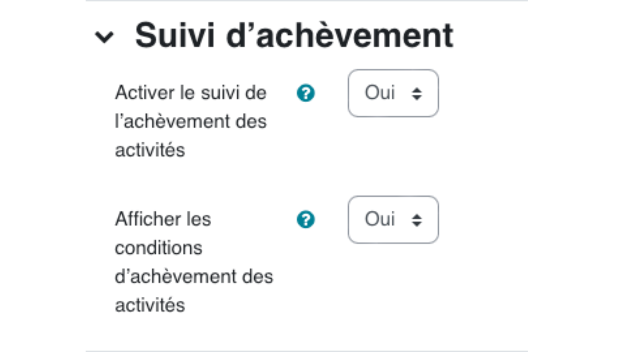Le suivi d'achèvement active les indicateurs de progression; il devient utile lorsque le parcours doit montrer ce qui est fait, à faire ou validé.