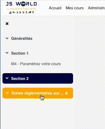 Le déplacement d'une section dans l'index change l'ordre de lecture du cours; c'est le bon geste pour rapprocher la navigation de la progression pédagogique attendue.