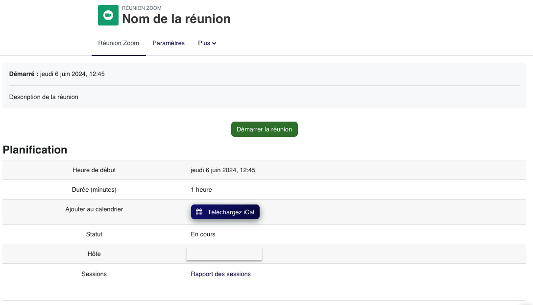 L'affichage Zoom dans le cours donne aux apprenants un point d'entrée clair vers la classe virtuelle, directement associé à la section concernée.