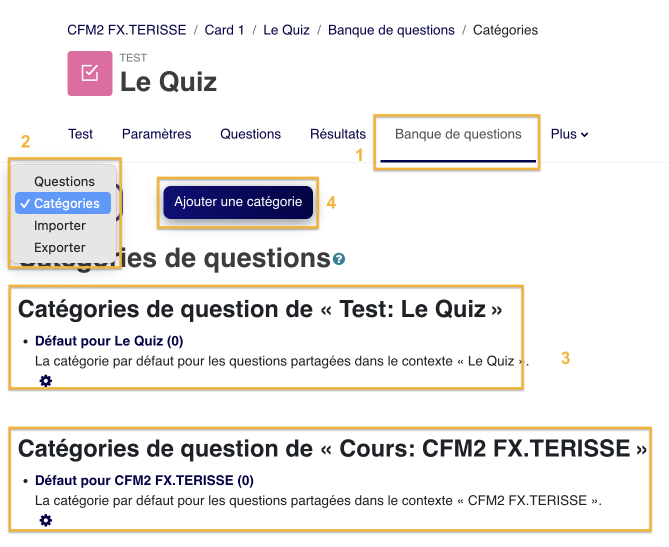 Le support complémentaire montre l'accès aux catégories, utile pour maintenir une banque lisible au fil des ajouts.