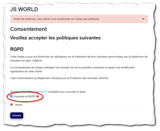 Carte : Se connecter | Tutoriel JS WORLD intervenants extérieurs | JS World
